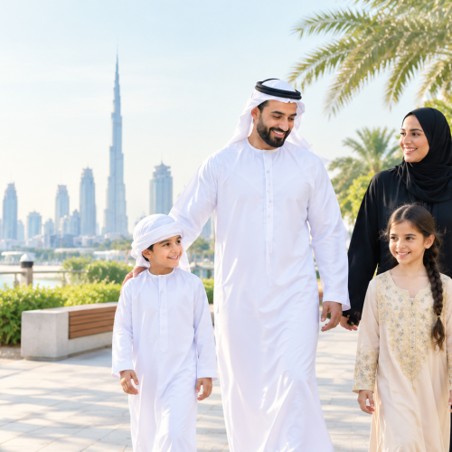 Emirati Family Stroll by the Waterfront